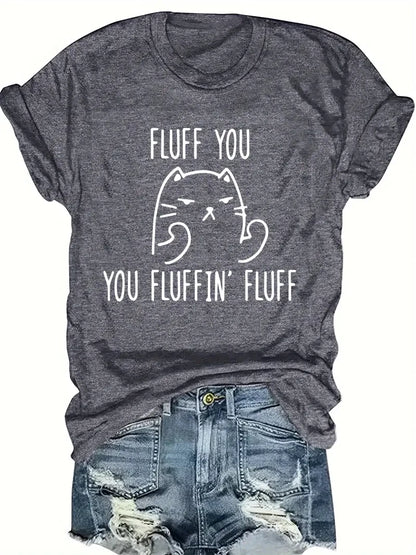 Plus Size T-Shirt - Women's Casual Tee With Cat Print | Crew Neck, Short Sleeve