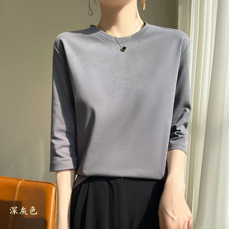 Cropped Mercerized Cotton T-Shirt - 100 Cotton Short Sleeve for Spring  Summer 2023