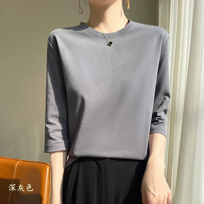 Cropped Mercerized Cotton T-Shirt - 100 Cotton Short Sleeve for Spring  Summer 2023