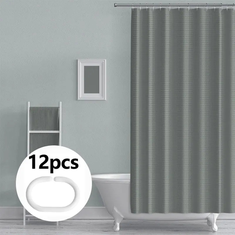 Waterproof Mildew-Proof Shower Curtain Set - Modern Plant Print with 12 Hooks - ZOOMNSTORE