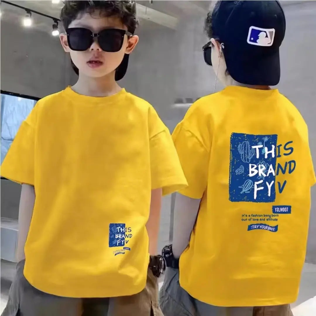 Summer children's casual letter printed T-shirt, summer 100% pure cotton round neck short sleeved T-shirt top