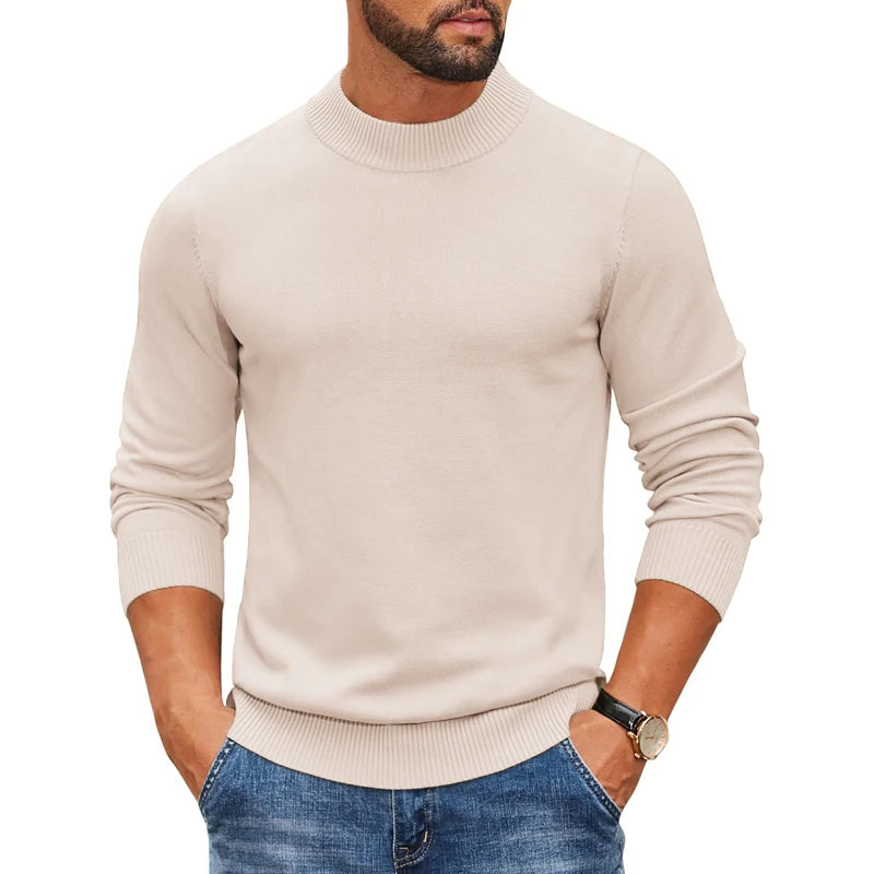 Men's Mock Turtleneck Ribbed Knit Pullover Sweater Casual Heavyweight Slim Fit Dress Sweater Warm Jumper Thermal Streetwear