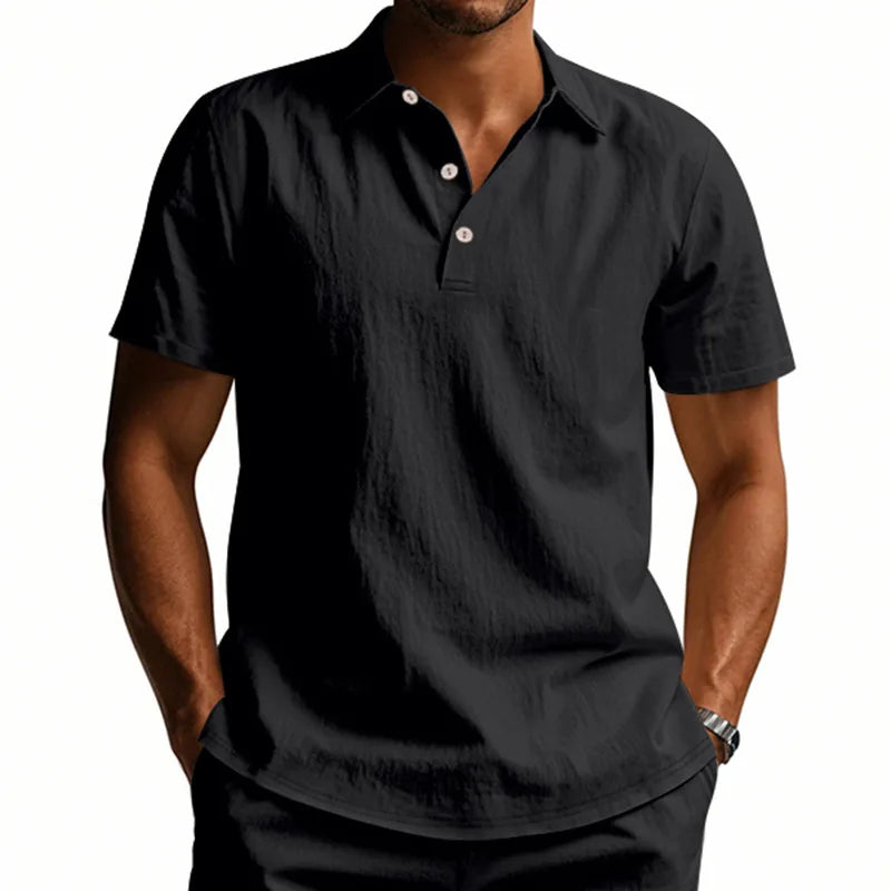 Casual Linen Men's Polo Shirt Short Sleeve Beach Shorts Set Turn-down Collar Summer New Style Men's Fashion Clothing Set
