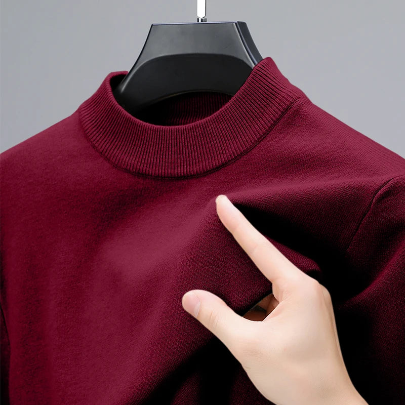 New Sweatwear Men's Half Neck Basic Solid Color Sweaters Round Neck Elastic Pullovers Warm Autumn Knitted Oversized Sweater Men