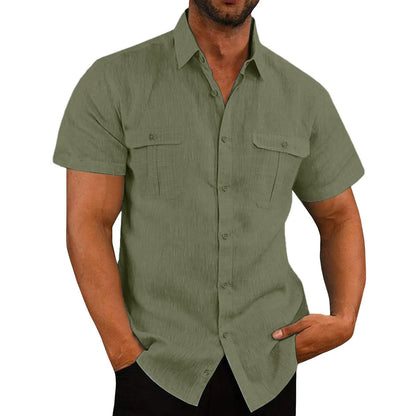 Men's Textured Short Sleeve Button Down Shirt with Chest Pockets Casual Lightweight Summer Top for Beach Office & Daily Wear