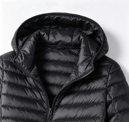 Men Solid Color Hooded Puffer Coat, Winter Lightweight Casual Outdoor Sports Warm Jacket for Male