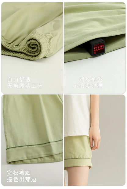 Couple Pajamas Set Summer Short-Sleeved Sleepwear 100% Cotton Men and Women Pyjamas