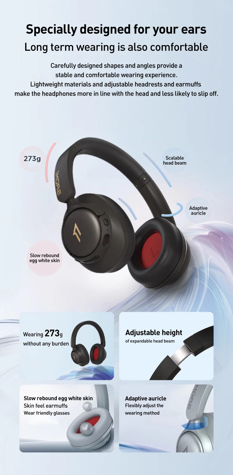 1MORE SonoFlow S Active Noise Canceling Wireless Headphones 42dB ANC Bluetooth Headsets Hi-Res Audio  90H Playtime