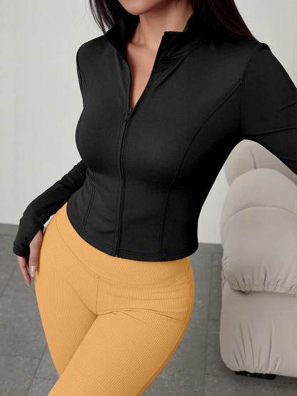 European American Women Ribbed Knit Two Piece Set, Long Sleeve Zip Top With High Waist Flare Pants, Casual Slim Daily Outfit