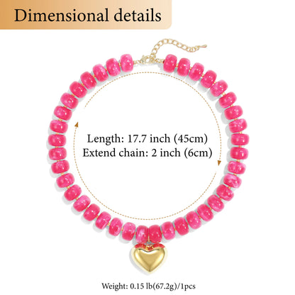 Badu Bohemia Colorful Acrylic Beaded Choker Necklace for  Women 14K Gold Plated Heart Pendant Summer Aesthetic Y2K Jewelry Gift