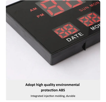 Large Digital Wall Clock with Alarm Temperature  Date Display - 14 LED Plug-In Clock