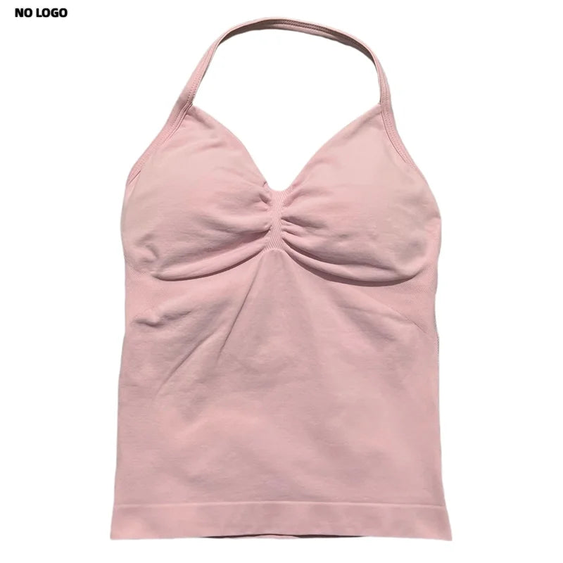 Women Yoga Vest - Longline Strappy Top | Breathable Fitness Tank Top Open Back Halter