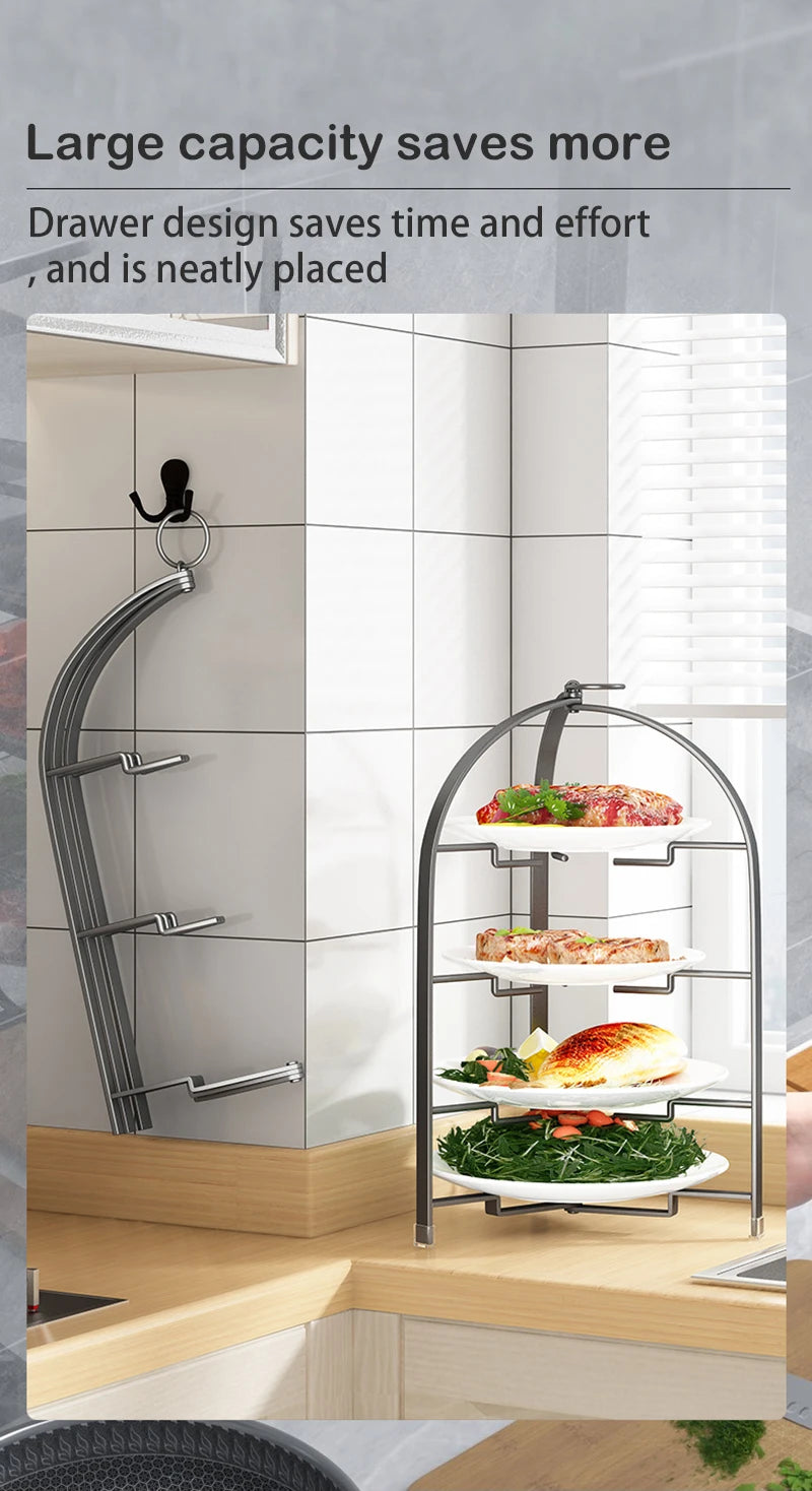 Kitchen Storage Rack | Wall Mounted Rust Proof Rack, Foldable Side Dish Organizer with Drawer