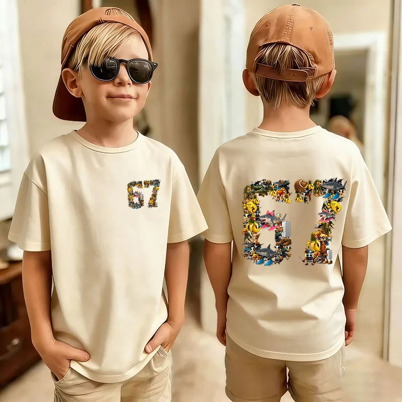 Cute Funny Six Seven Italian Brainrot 67 Number Graphic Print T-Shirt Boy/Girl Summer Short Sleeved Kids Tshirt Top Fan Gifts