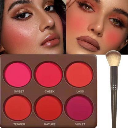 6-Color Waterproof Matte Blush Palette Free Brush Buildable Medium Coverage Sweatproof&Long-Lasting Natural Finish Lightweight
