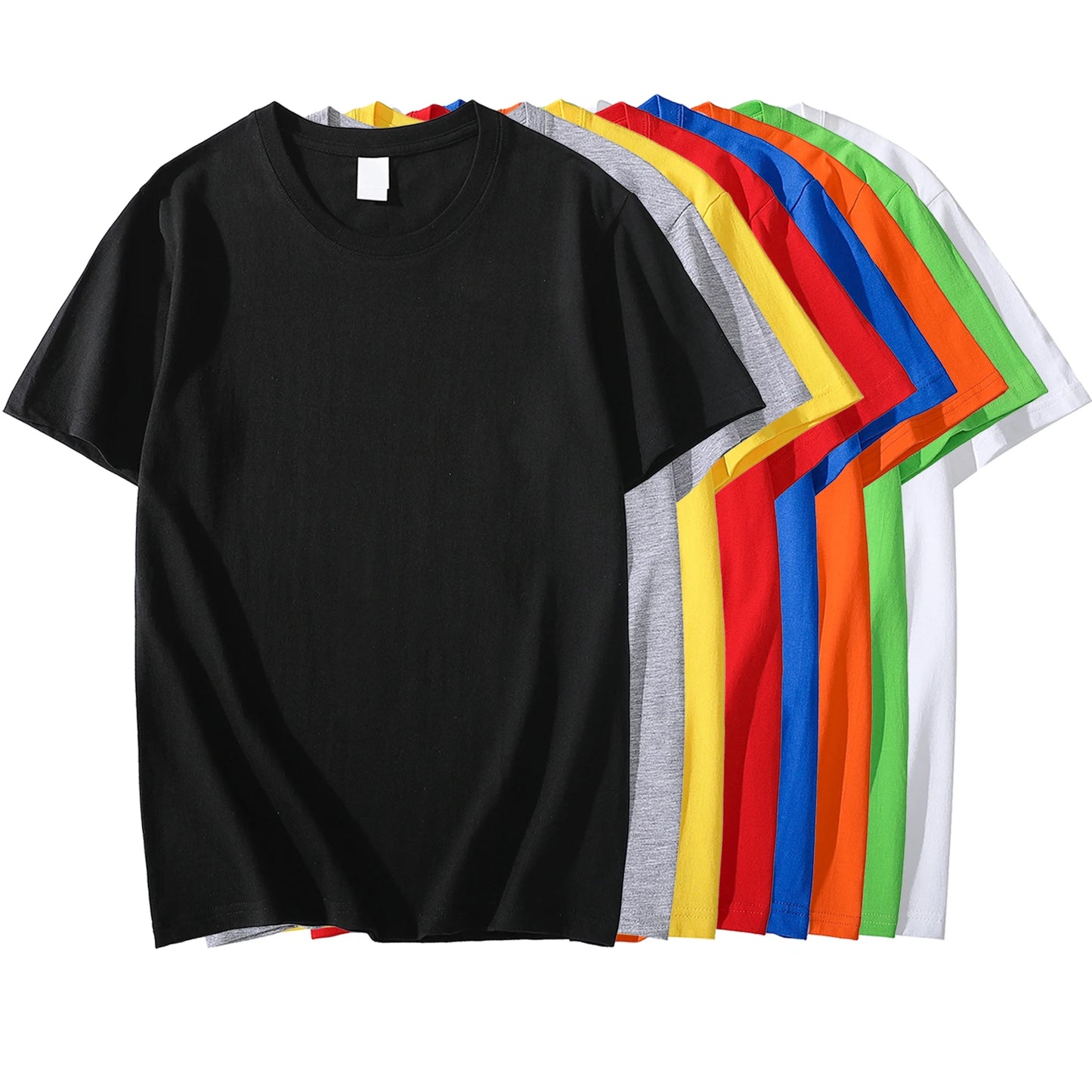 Solid Color T-Shirt - Heavy Cotton Fabric Crewneck Tee for Men & Women, Short Sleeve Casual Top