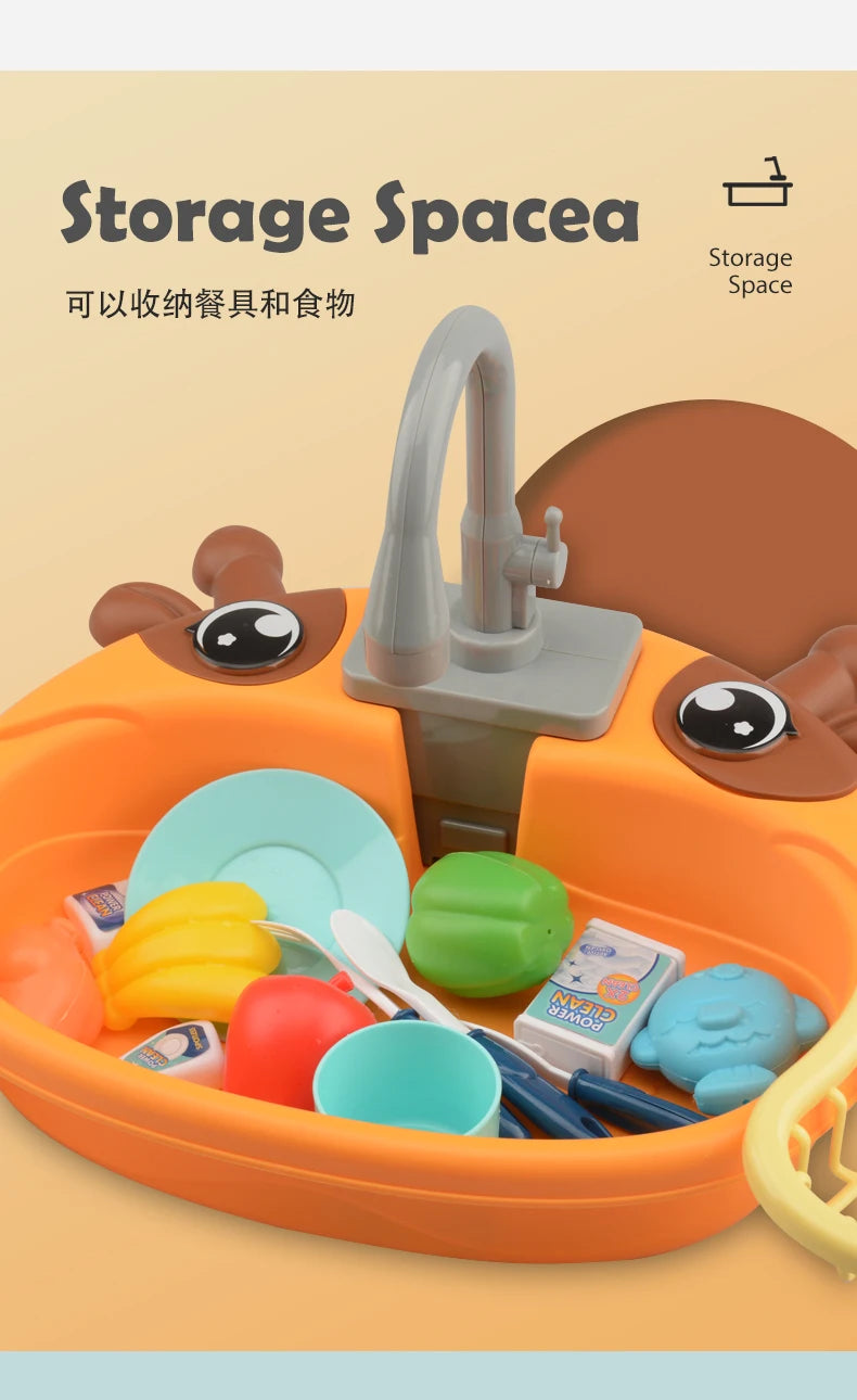 Dishwasher Kitchen Sink Toys, Toddler Kitchen Sink Toy Electric Playing Automatic Water Cycle System Toy Gifts for Kids ﻿