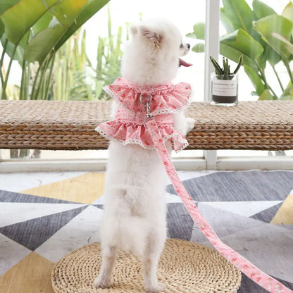 Pets Coller Harness Small Medium Dog Chihuahua Pomeranian Accessories Ins Style Collar with Strap Floral Puppy Leash Pet Harness