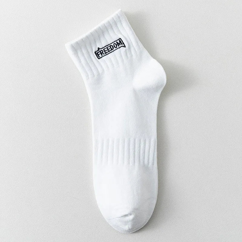 5 Pairs/Lot Men's Solid Color Socks Black White Business Casual Simple Versatile Breathable Cotton Sports Mesh Short Socks