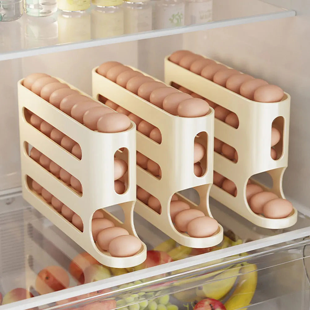 Automatic 4-Layer Egg Holder Rack - Fridge Egg Dispenser  Organizer