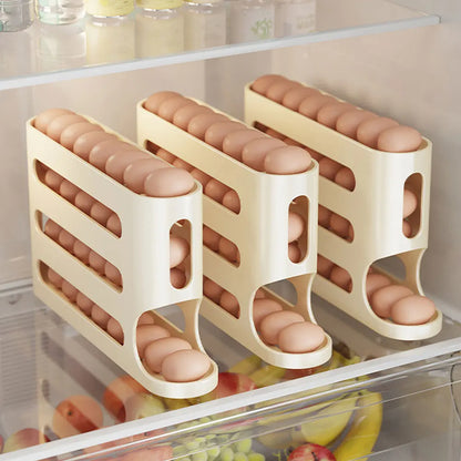 Automatic 4-Layer Egg Holder Rack - Fridge Egg Dispenser  Organizer