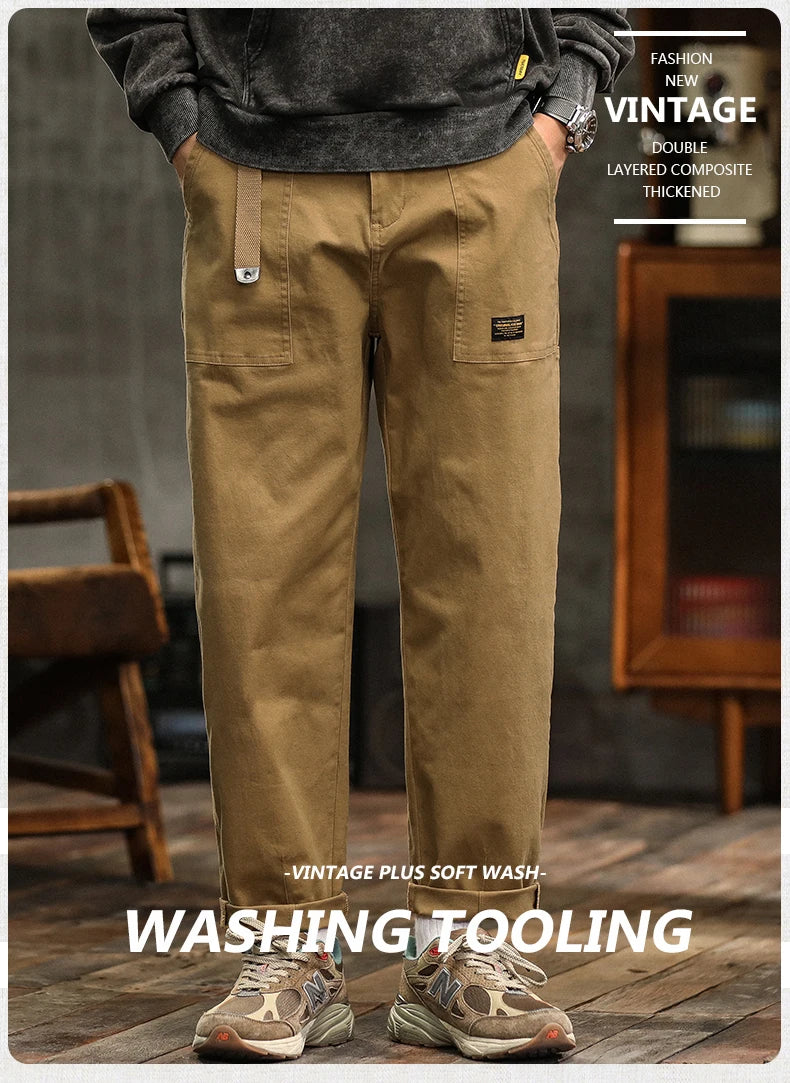 HIQOR Men's Loose Profile Pants American Vintage Trousers For Men High Waist Army Green Men's Casual Pants Cargo Trousers Male