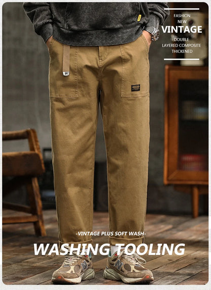 HIQOR Men's Loose Profile Pants American Vintage Trousers For Men High Waist Army Green Men's Casual Pants Cargo Trousers Male