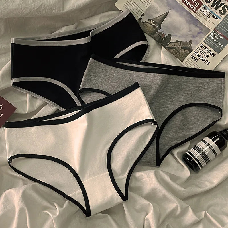 3PCS Women's Cotton Panties Simple Casual Mid-rise Seamless Briefs High-stretch Underwear Comfortable Breathable Underpanties