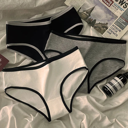 3PCS Women's Cotton Panties Simple Casual Mid-rise Seamless Briefs High-stretch Underwear Comfortable Breathable Underpanties