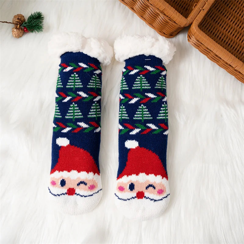 New Winter Kids Cartoon Christmas Socks Boys Girls Thicken Cotton Warm Floor Children Sock Non-Slip Thermal Cute Family Socks