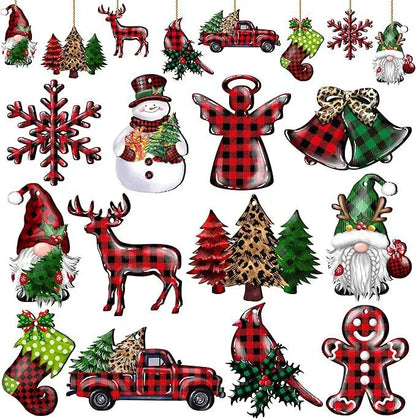 Wooden Christmas Gnome Decorations - 1224pcs Hanging Tree Plaque Set