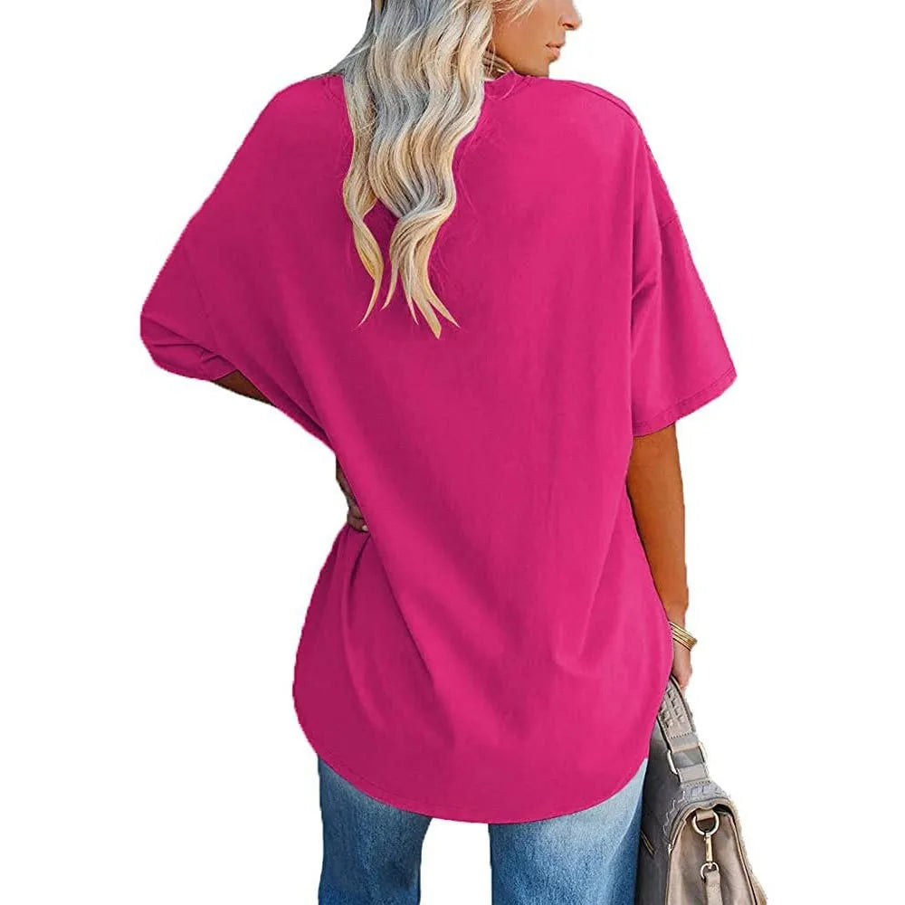 Women's Short Sleeve T Shirt - Cotton Broadcloth Polyester Fabric Top, Loose Fit Tee
