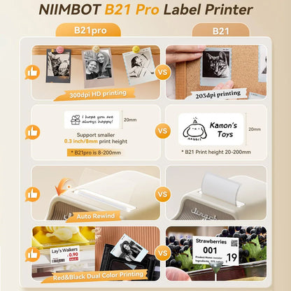 Niimbot B21 Pro 300DPI Portable Printer Thermal Label Bluetooth Sticker Maker For Business Home, Print Barcode Photo Note Label