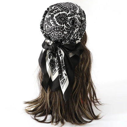 Bohemian Floral Silk Scarf - Tropical Leaf Head Wrap and Bandana