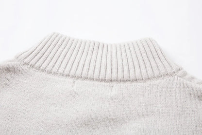 Solid Color Jacquard Sweater Mens Autumn Winter Casual Loose Half Zipper Long Sleeve Sweater Man