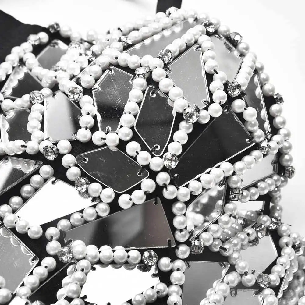 Grey Diamonds And Beaded Punk Rave Brassiere For Women Sexy Bralette Push Up Bra Top y2k Goth Brasieres Mujeres Party Club Wear