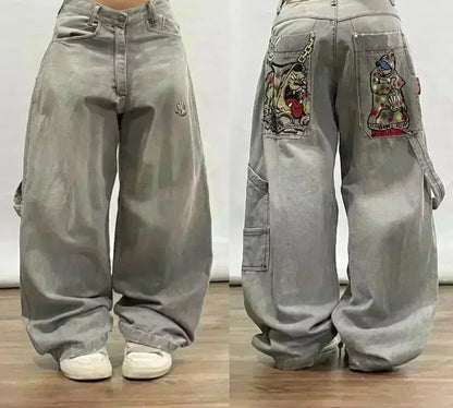 American Street Fashion Trend Big Pocket Loose Jeans Women Harajuku Y2K New Hip Hop Vintage Oversized Jeans Unisex Mopping Jeans