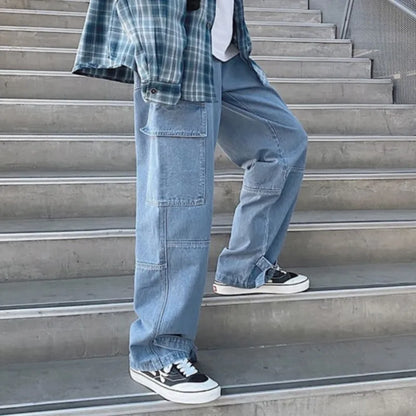 Cargo jeans Men Loose Straight Baggy Men's Jeans Mopping pants hip hop Streetwear Skateboard Neutral denim Wide Leg Denim pants