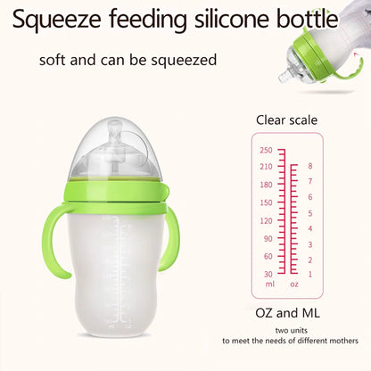 New 0-36 months baby nano-silicone bottle 240ml 150ml with handle Breastmilk-like design Soft milk pulling