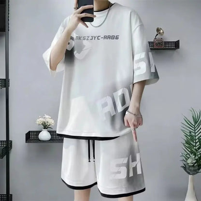 Summer Men's Large Suit S-6XL New Trendy Two Piece Set Korean High Street Fashion T-shirt Shorts Tracksuits Designer Clothes Men