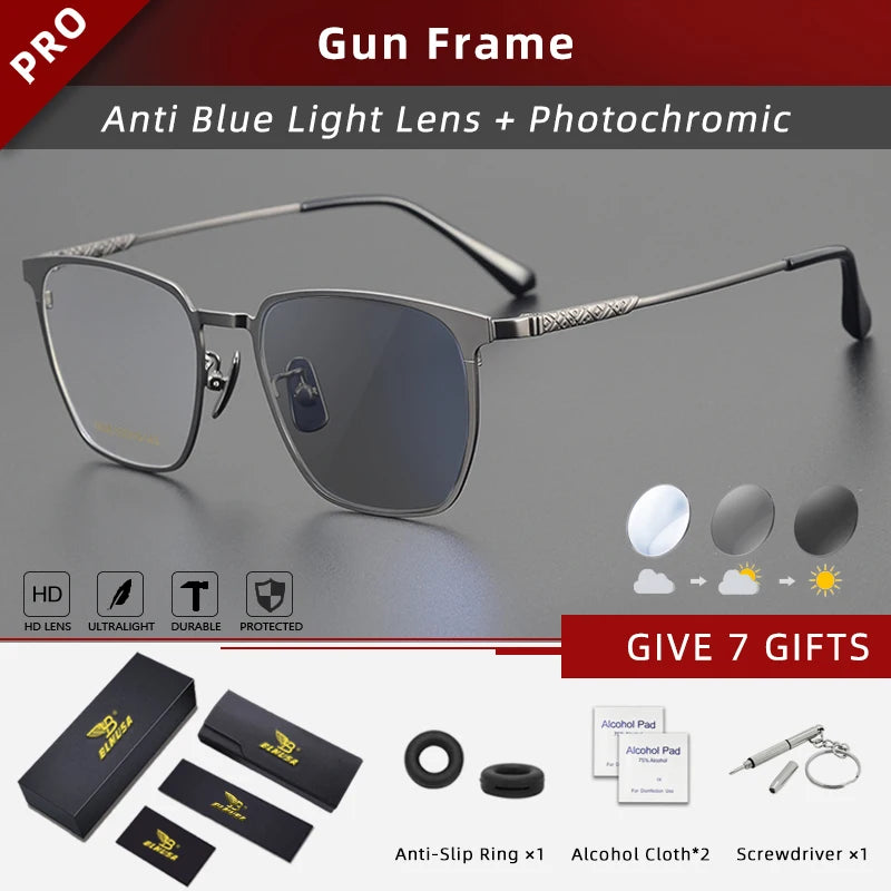Titanium Reading Glasses - Ultralight Square Frame With Photochromic Lenses