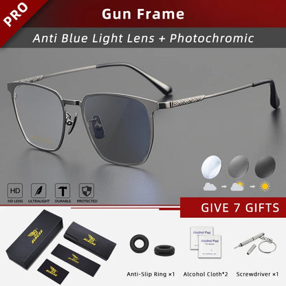 Titanium Reading Glasses - Ultralight Square Frame With Photochromic Lenses