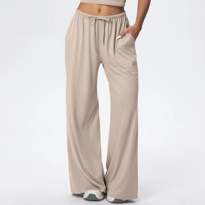 Breathable Solid Color Loose Yoga Pencil Pants Lifting Buttocks Sports Quick Drying Wide Leg Pants With Pockets Gym Yoga Pants