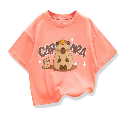 Capybara Pattern Girl T-Shirt Short Sleeve Girls' Summer Clothes Boys Girls Tops Tees Children's T-Shirt Fashion Girl Clothing