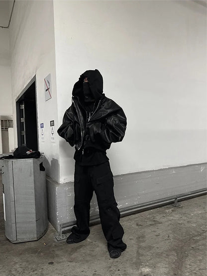 Mauroicardi Autumn Winter Oversized Cool Black Thickened Warm Pu Leather Jacket Men Hood Luxury Designer Fake 2 Clothes