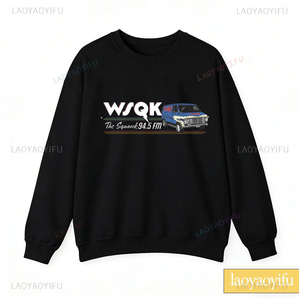 WSQK The Squawk 94.5 FM Radio Sweatshirt Wsqk Unisex Sweatshirts Vintage Sci-fi Crewneck 80s Nostalgic Sweater Retro Shirt Gift