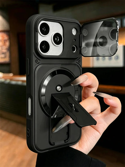 Fold Stand Magnetic Armor Case for iPhone 17 Air 16 15 14 Plus 13 12 11 Pro Max For Magsafe Camera Holder Lens Protection Cover