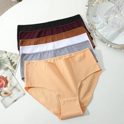 6PCS/Set Women Seamless Cotton Panties Mid Rise Solid Color Female Briefs High Elastic Slimming Underwear Plus Szie Lingerie