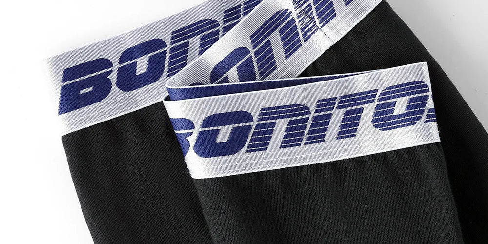 3 Pieces Cotton Men's Panties BONITOS Letter Waistband Boxer Briefs Solid Color Boxers Underwear For Man Classic Men Underpants