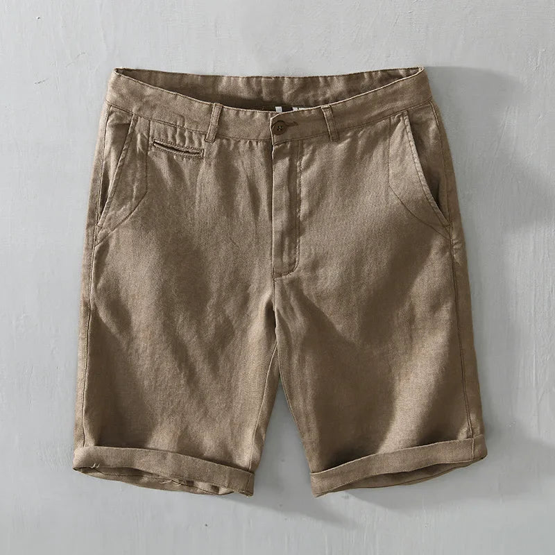 Linen Beach Shorts Mid Waist Men’s Summer Casual Business Straight Fit Pants